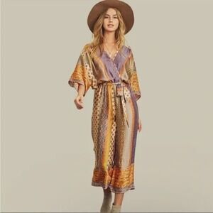 Dress Forum Satin‎ Wide Leg Paisley Patchwork Kimono Jumpsuit Boho Festival S